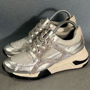 Steve Madden Barra Silver Rhinestones Glitter Fashion Sneakers Women’s Size 7.5